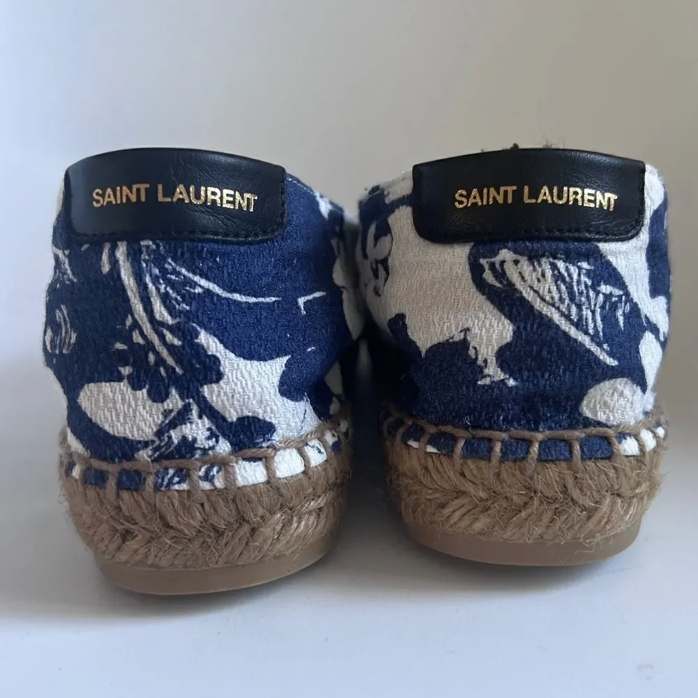 Saint Laurent Hibiscus Espadrille Flat Blue EU 37 NEW MSRP $375